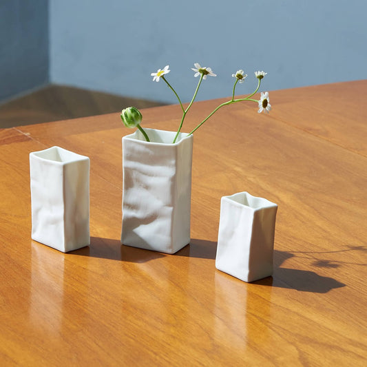 Porcelainbag Vase set of 3 / White