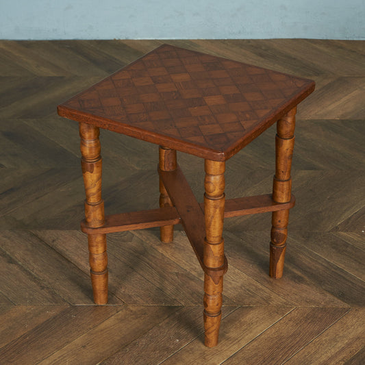 British classic parquet top side table #81900