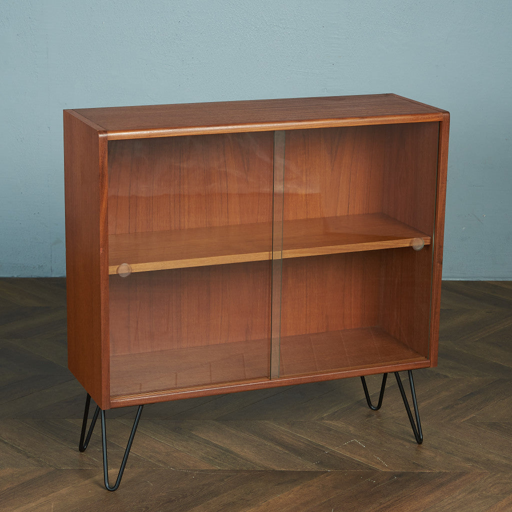 G-PLAN Vintage Glass Bookcase / Custom Iron Hairpin Legs #80371