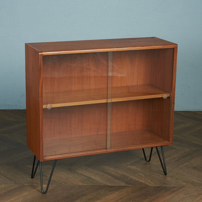 G-PLAN Vintage Glass Bookcase / Custom Iron Hairpin Legs #80371