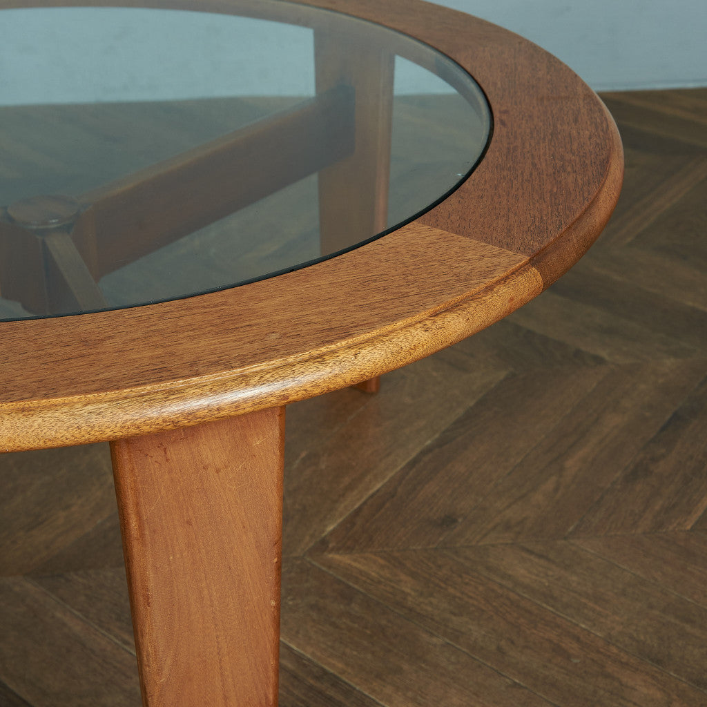British vintage smoked glass top nesting coffee table #81668