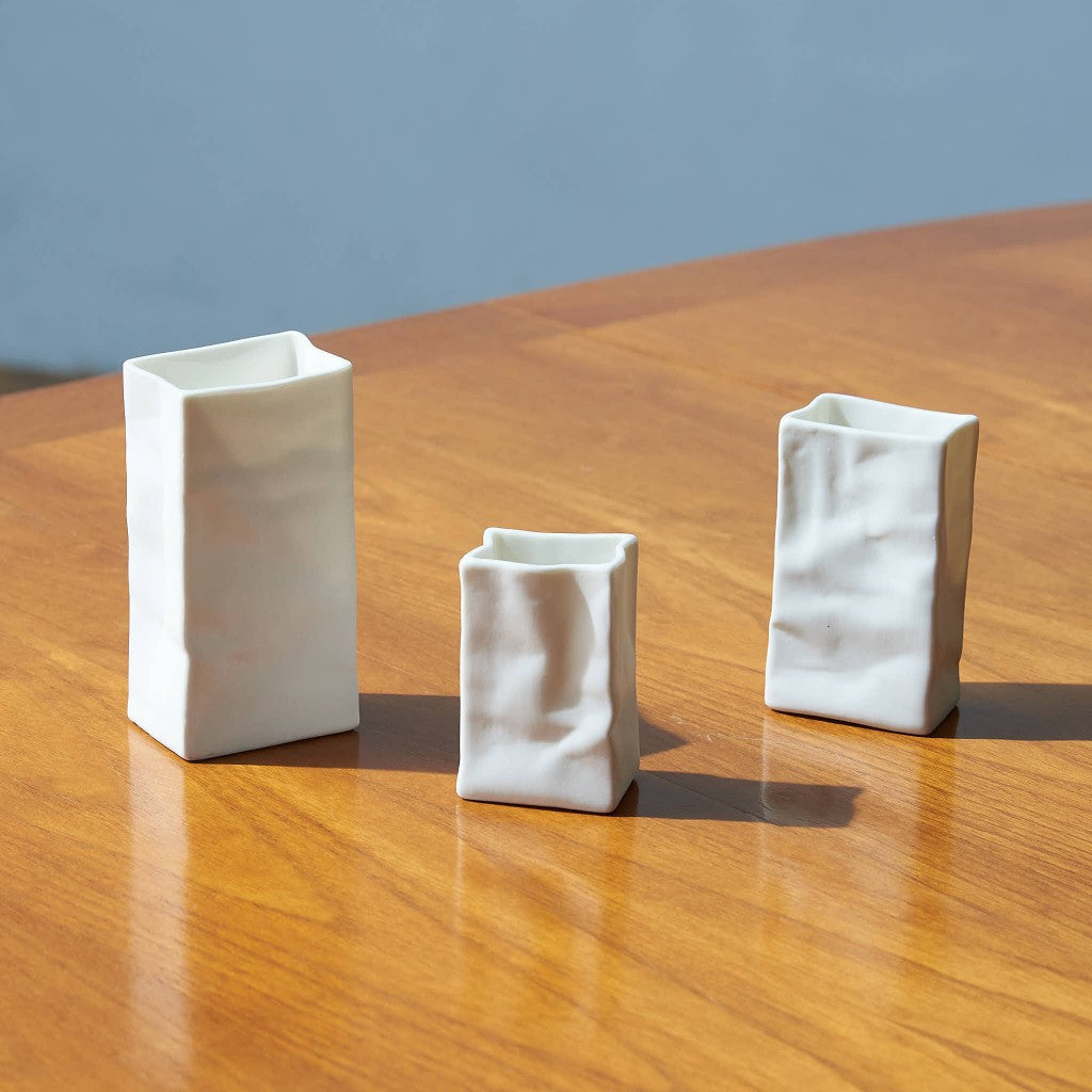 Porcelainbag Vase set of 3 / White