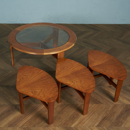 British vintage smoked glass top nesting coffee table #81668