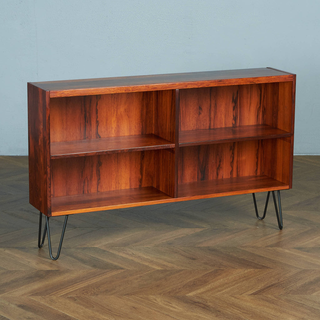 Danish Vintage Open Bookcase / Custom Iron Hairpin Legs #83777