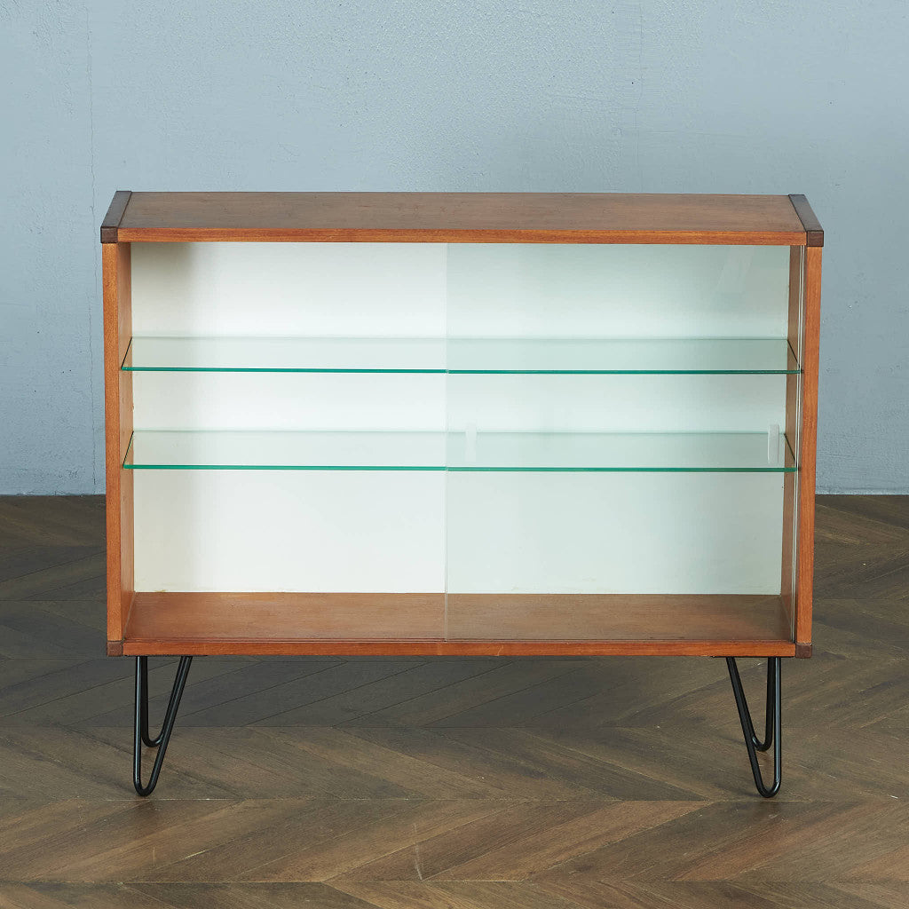 British Vintage Glass Bookcase / Custom Iron Hairpin Legs #83673