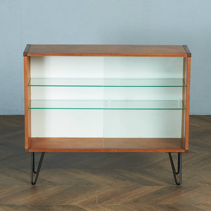 British Vintage Glass Bookcase / Custom Iron Hairpin Legs #83673