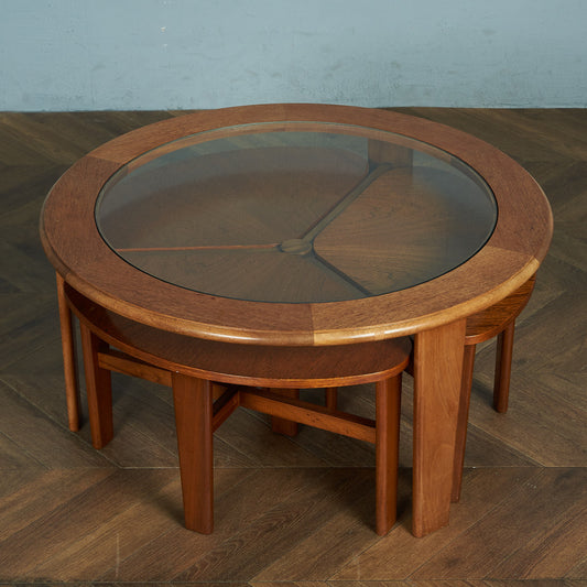 British vintage smoked glass top nesting coffee table #81668