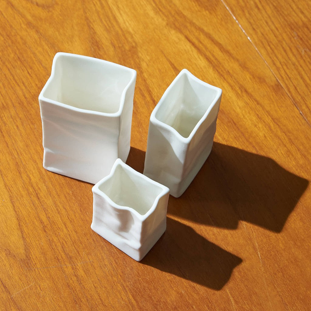 Porcelainbag Vase set of 3 / White