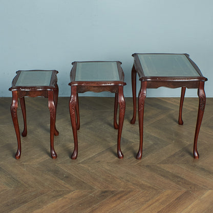 英国クラシック ガラストップ ネストテーブル