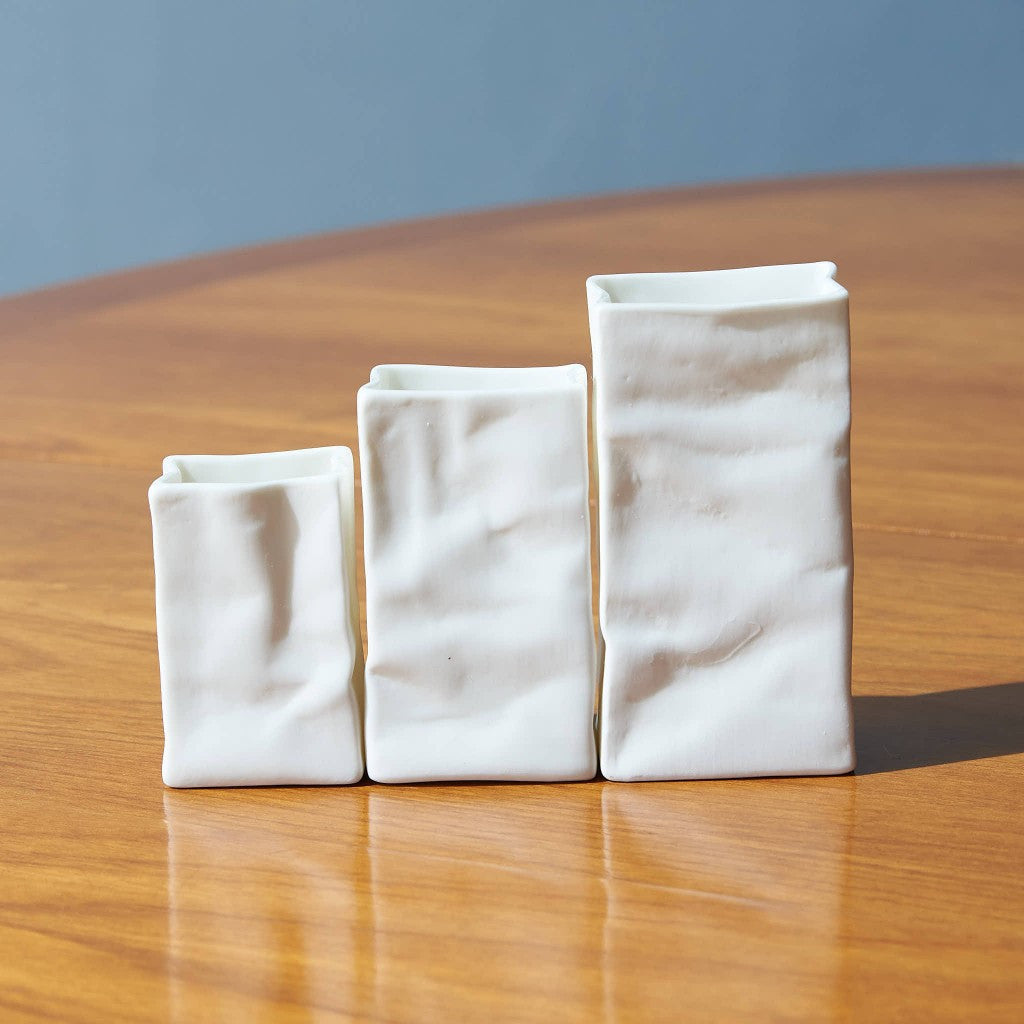Porcelainbag Vase set of 3 / White