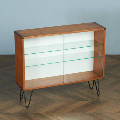British Vintage Glass Bookcase / Custom Iron Hairpin Legs #83673