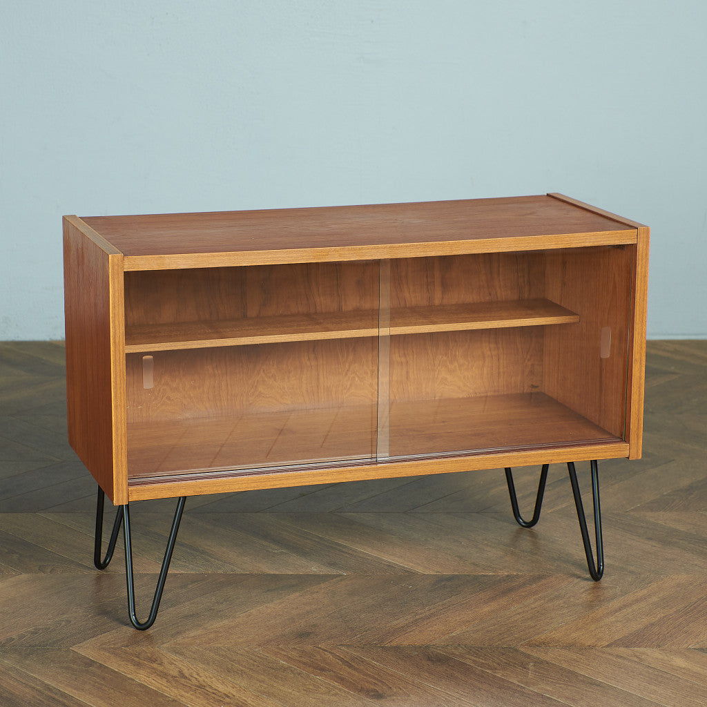 Randers Mobelfabrik PS system teak narrow bookcase / custom iron hairpin legs #79333