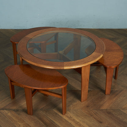 British vintage smoked glass top nesting coffee table #81668