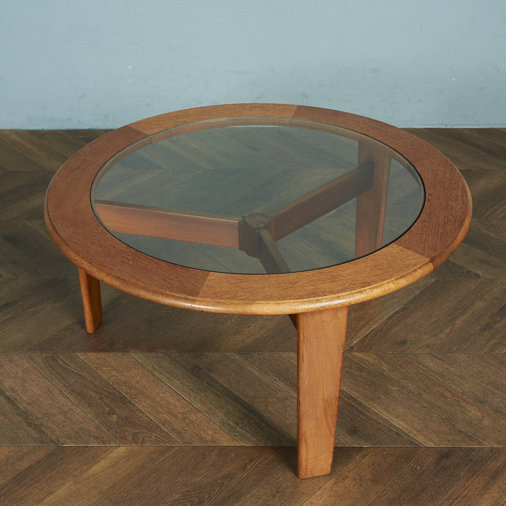 British vintage smoked glass top nesting coffee table #81668