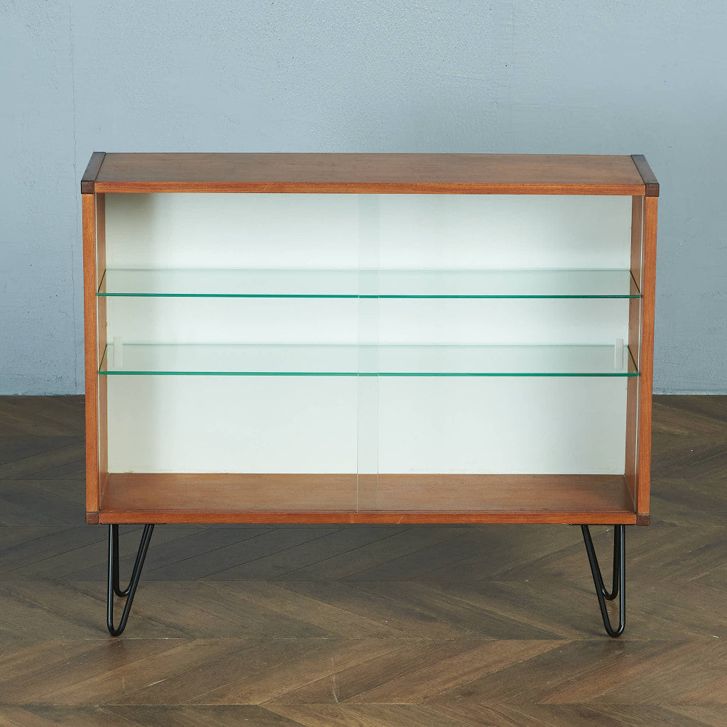 British Vintage Glass Bookcase / Custom Iron Hairpin Legs #83673