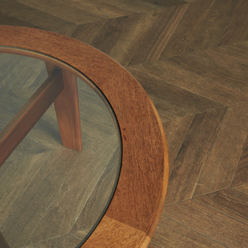 British vintage smoked glass top nesting coffee table #81668