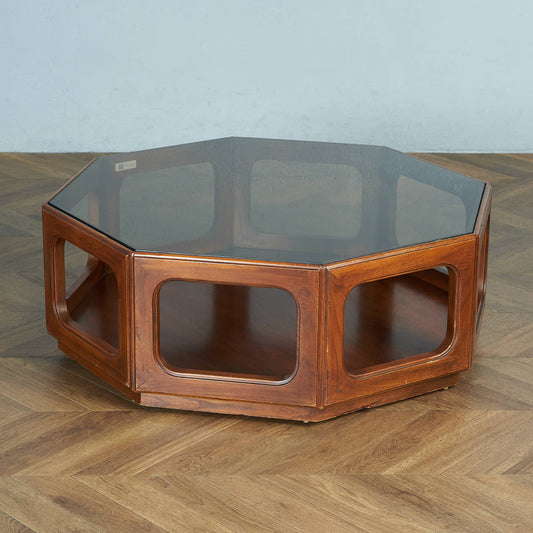 British vintage smoked glass top coffee table #83631