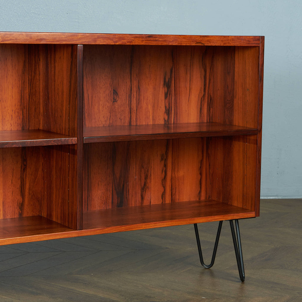 Danish Vintage Open Bookcase / Custom Iron Hairpin Legs #83777